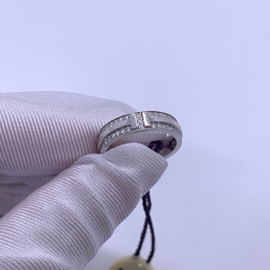TIFFANY蒂芙尼T系列 18k白金满鉆戒 48号-2