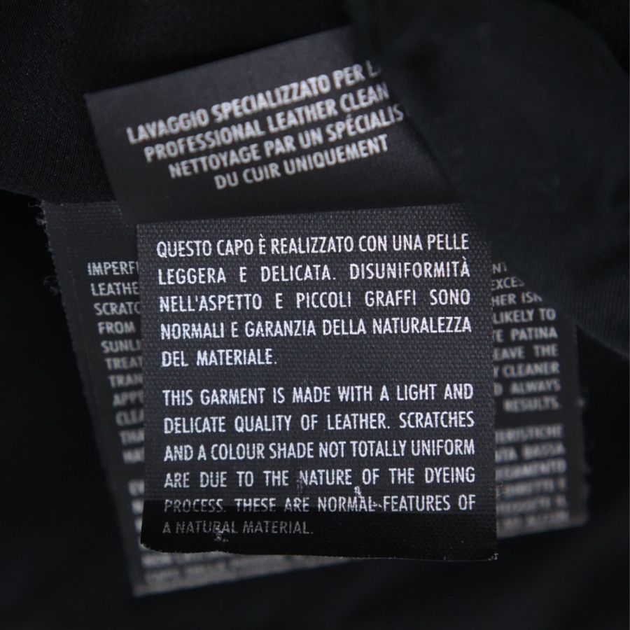 Gucci黑色小羊皮抽绳圆领拉链皮衣上衣外套-14