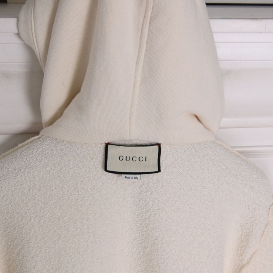 Gucci 白色logo字母印花棉质连帽抽绳长袖卫衣上衣外套-11