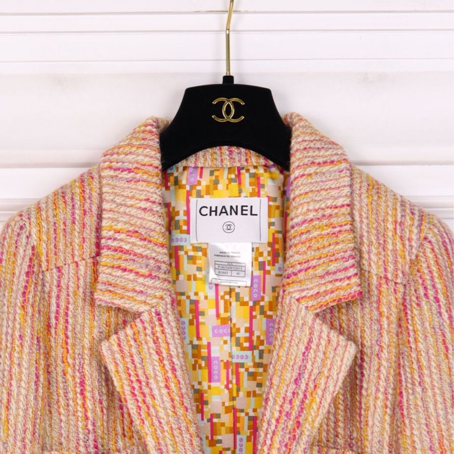 Chanel 01年混彩色羊毛木质扣腰带上衣外套-11