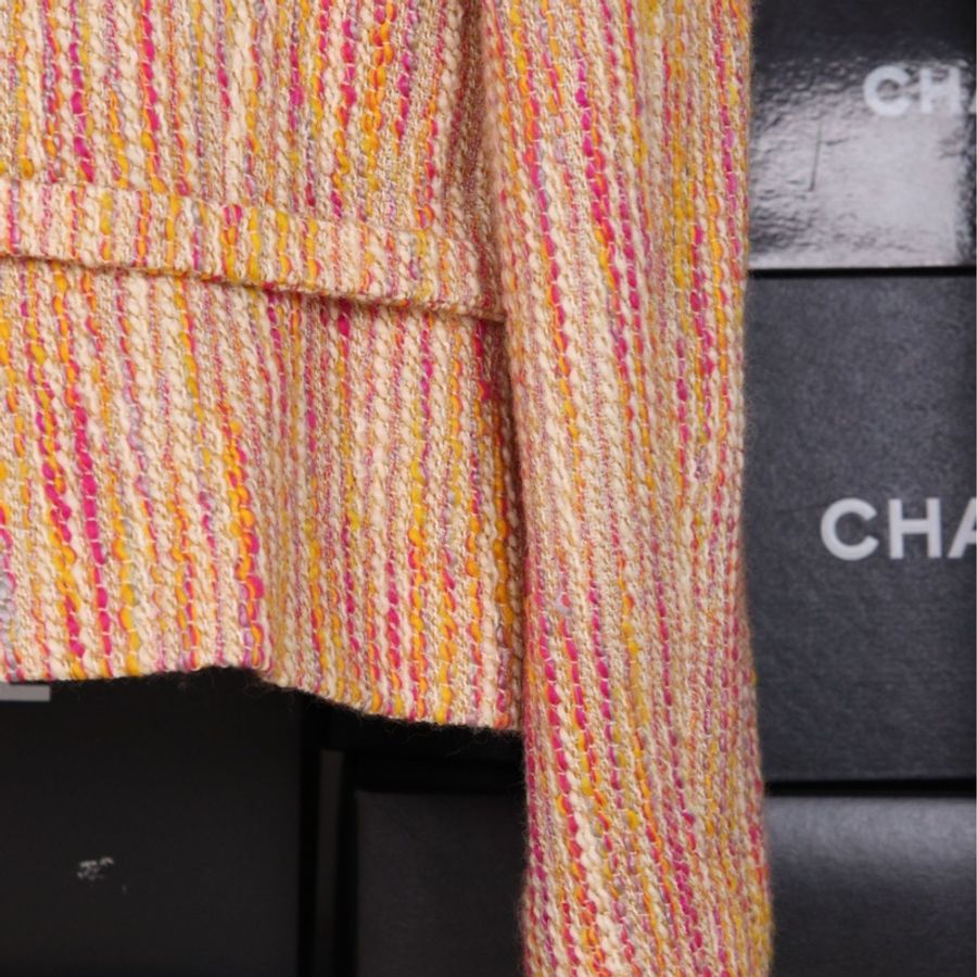 Chanel 01年混彩色羊毛木质扣腰带上衣外套-36