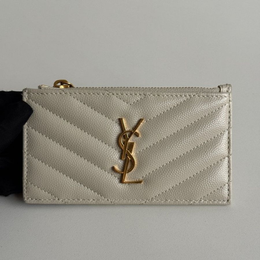 98新🆕 Saint Laurent 聖羅蘭 卡包 白色金釦-6