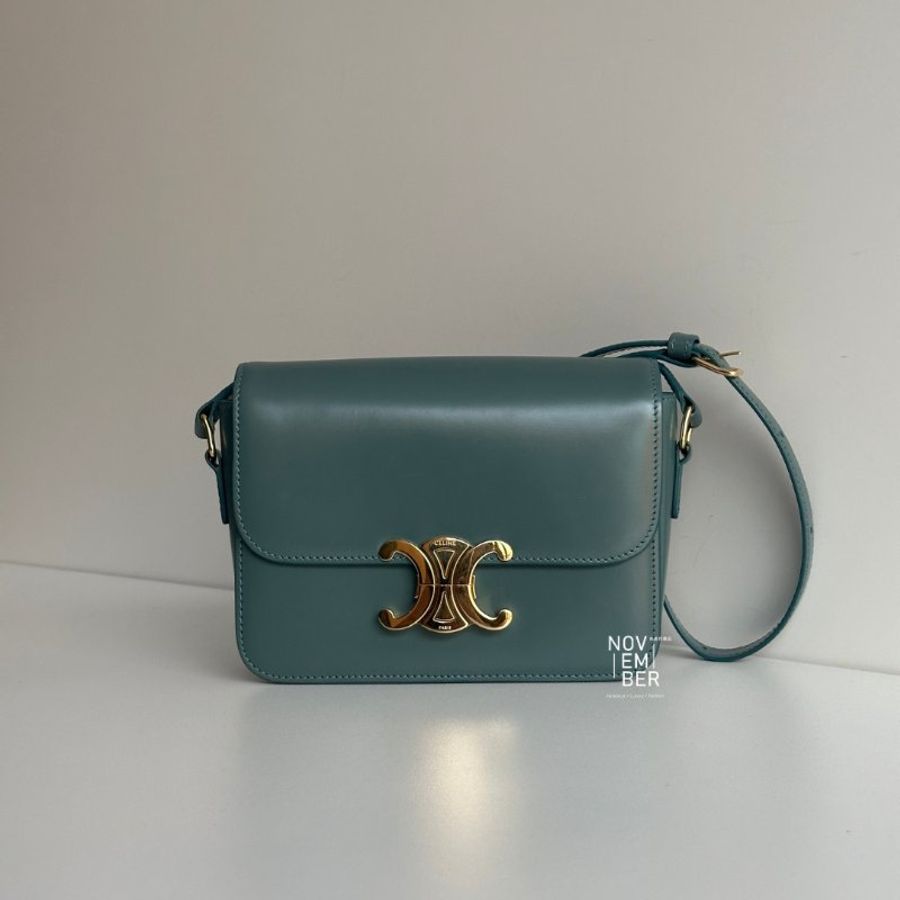 98新🆕 Celine 賽琳 Teen Triomphe Bag 綠色金釦-0