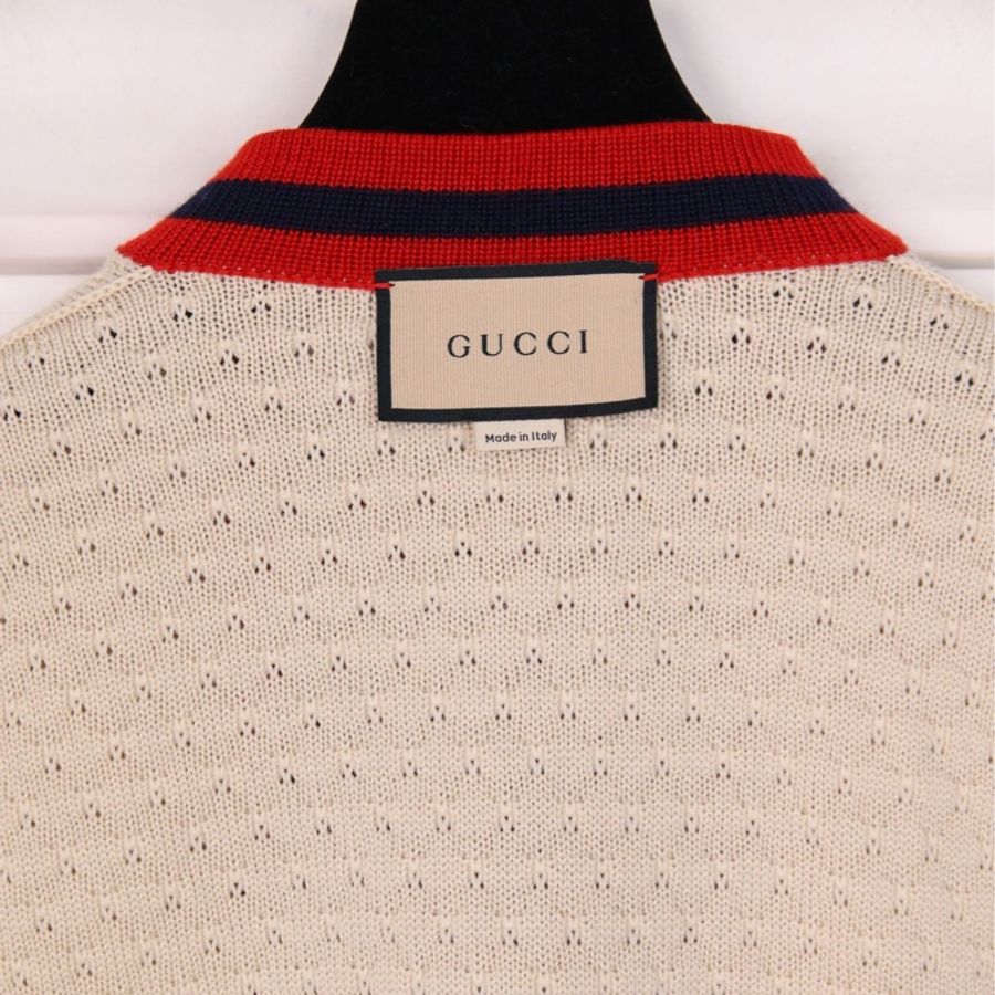 Gucci红白针织拼接飘带毛衣外套-13