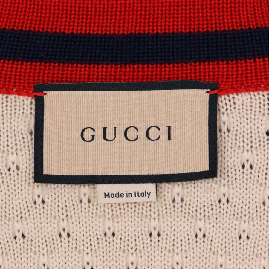 Gucci红白针织拼接飘带毛衣外套-14