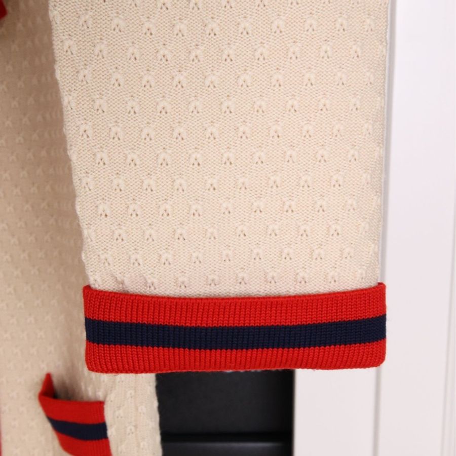 Gucci红白针织拼接飘带毛衣外套-35