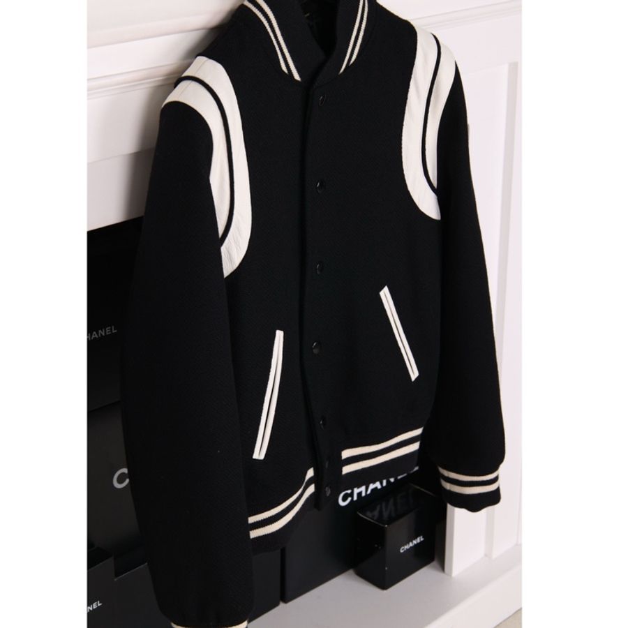 YSL黑白羊毛拼接棒球服夹克外套-2