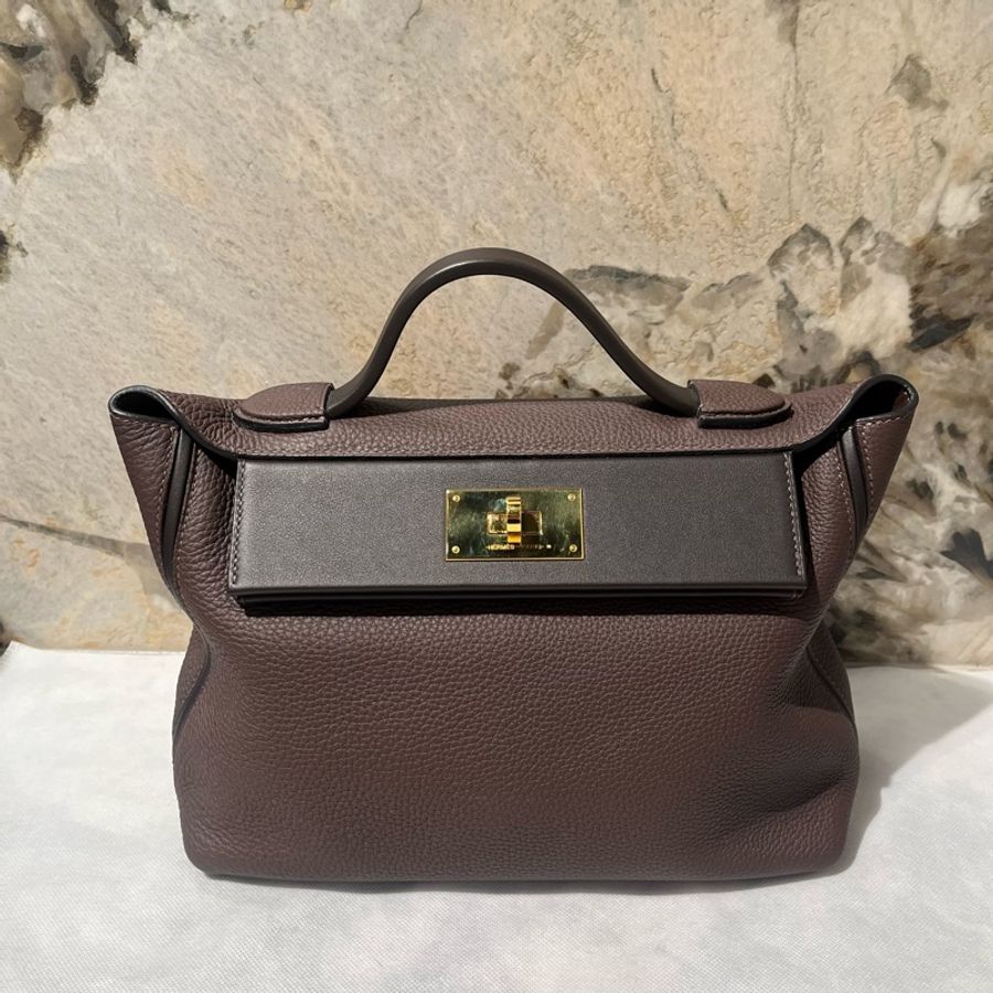 Hermes 深咖啡拼色金釦24/24-0