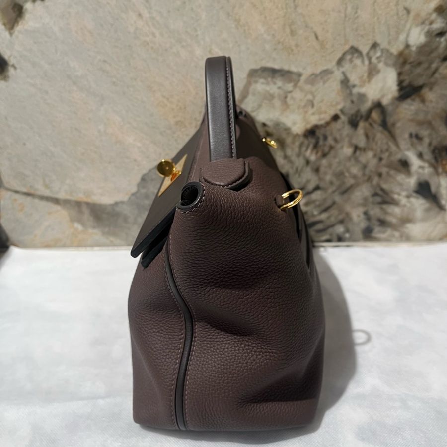 Hermes 深咖啡拼色金釦24/24-3