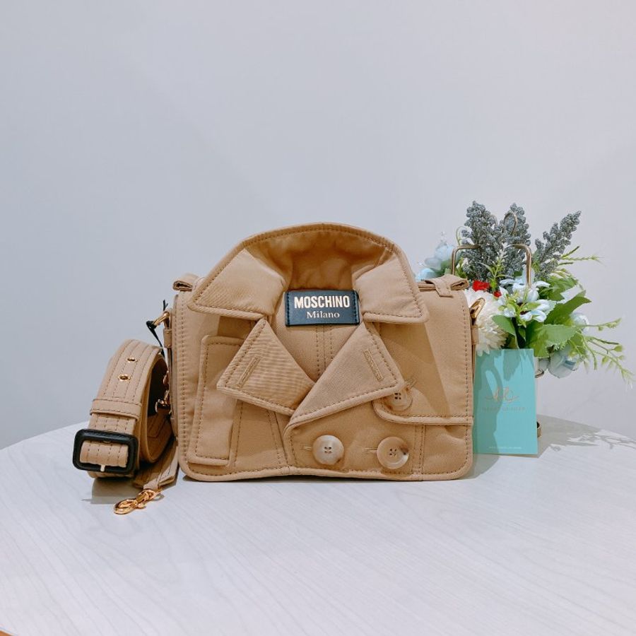 TK2081 Moschino 莫斯奇諾風褸形狀肩帶包包 Tan Trench Details Biker Bag Beige-0