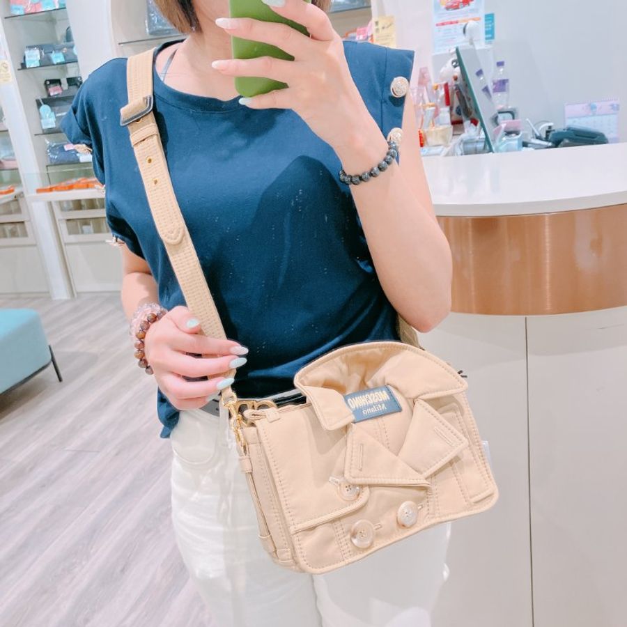 TK2081 Moschino 莫斯奇諾風褸形狀肩帶包包 Tan Trench Details Biker Bag Beige-1