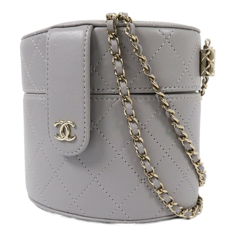 CHANEL 羊皮皮革Round Vanity Case鏈帶肩背袋-2