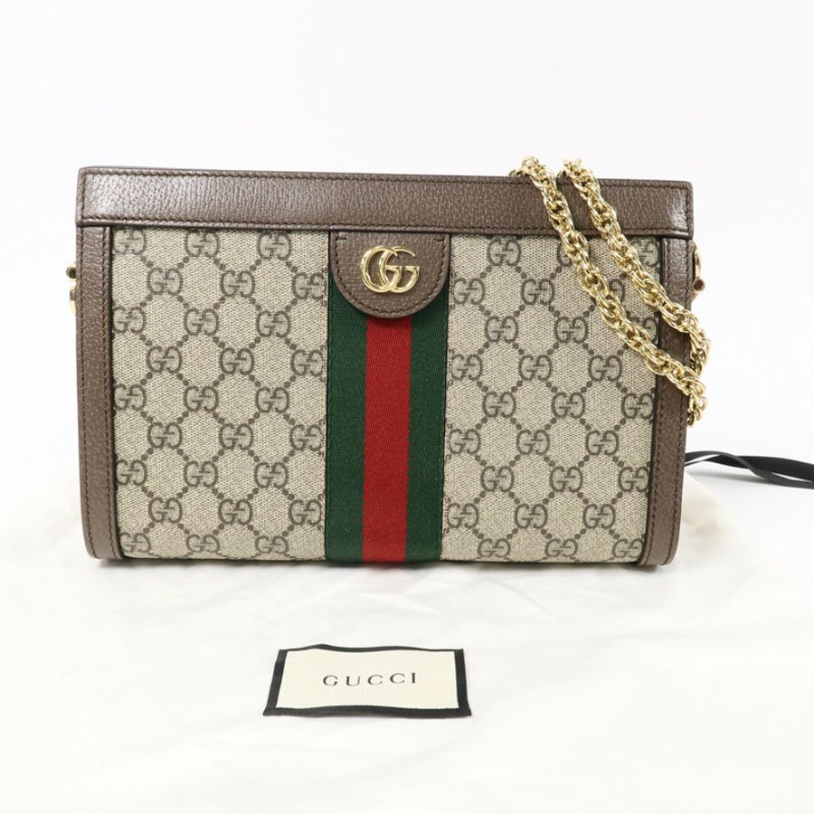 GUCCI 塗層帆布Ophidia GG鏈帶肩背袋-9