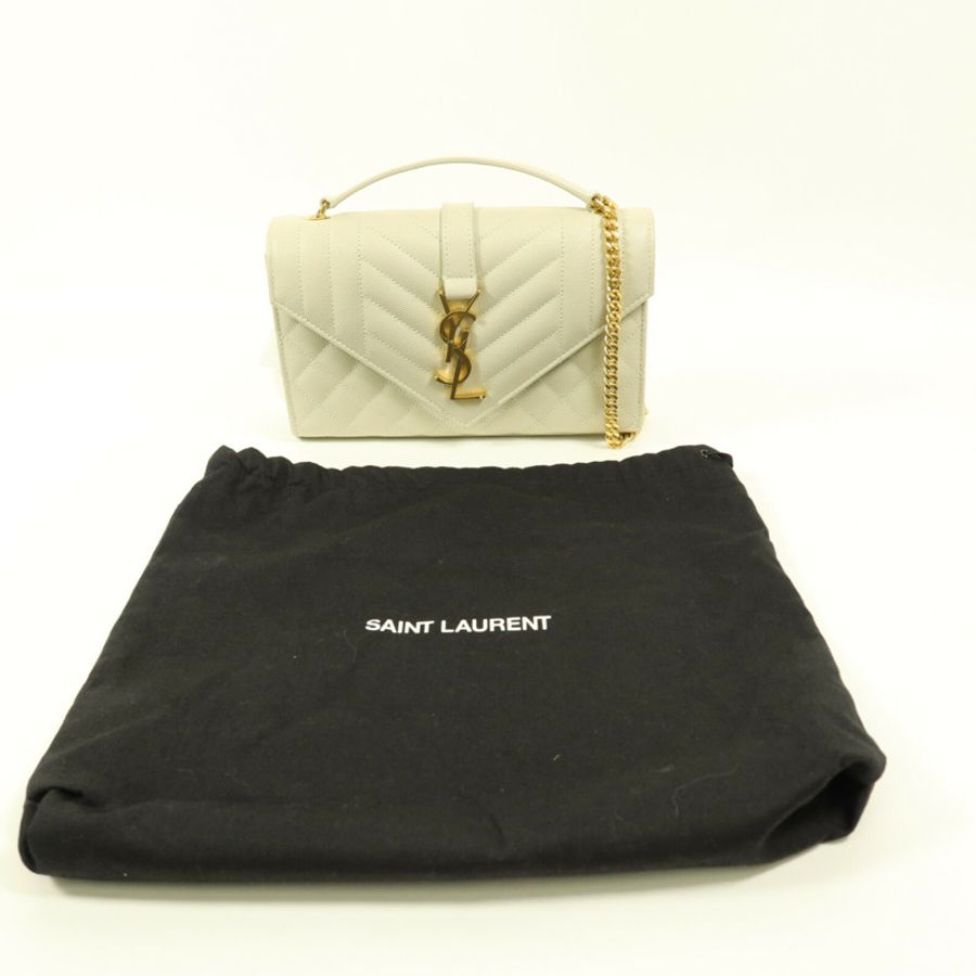 SAINT LAURENT 牛皮皮革Envelope Small鏈帶肩背袋-15