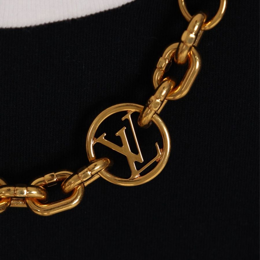 LV 黑白撞色金色链条滚边短袖上衣外套-32