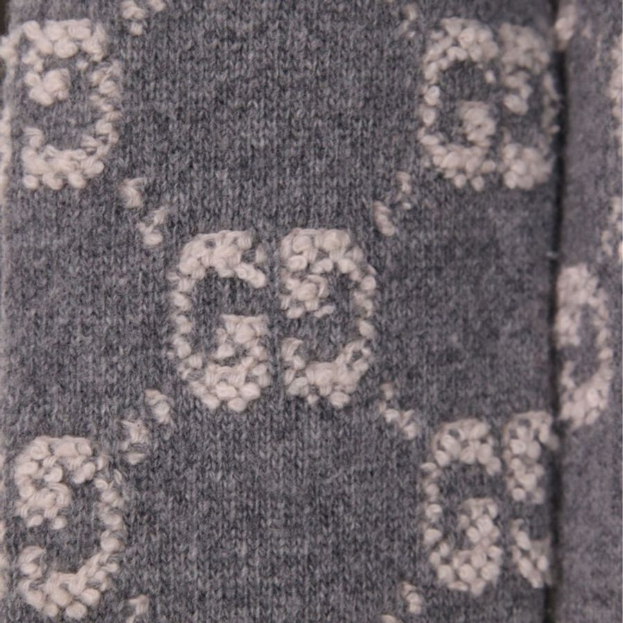 Gucci灰色老花满印针织金扣圆领开衫外套-35