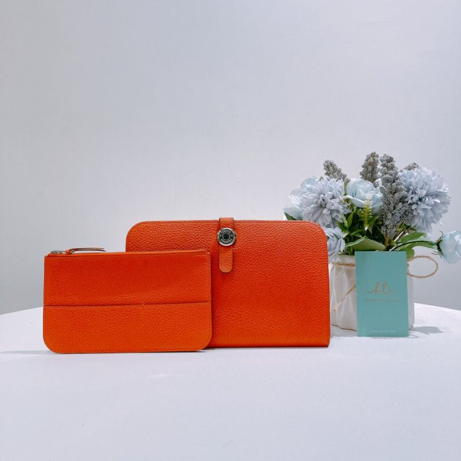 TW4894 Hermes 愛馬仕 絕版長款皮具 愛馬仕橙 附帶小散錢包 Dogon Duo Wallet Togo Orange x PHW #Square O-0