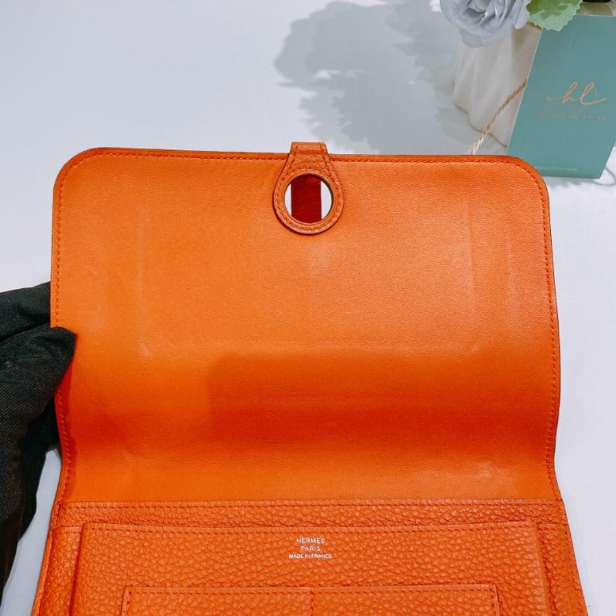 TW4894 Hermes 愛馬仕 絕版長款皮具 愛馬仕橙 附帶小散錢包 Dogon Duo Wallet Togo Orange x PHW #Square O-12