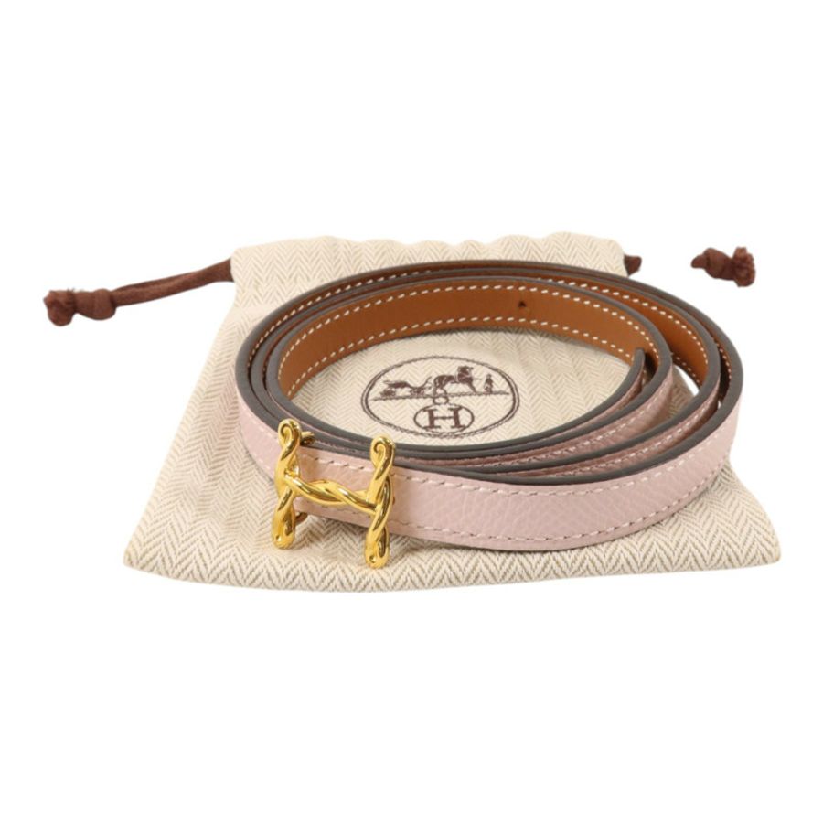 HERMES Epsom皮革H Torsade Buckle Reversible Belt 85cm金扣皮帶Mauve Pale/Gold-5