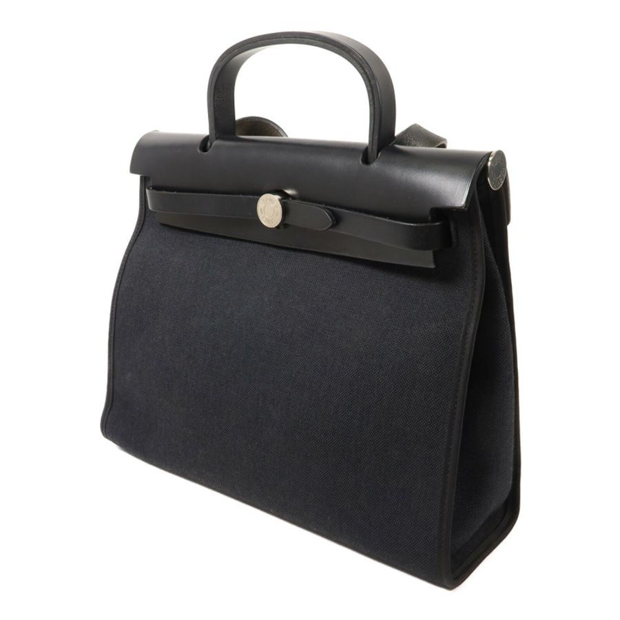 HERMES 帆布Herbag PM手挽肩背兩用袋Noir-2