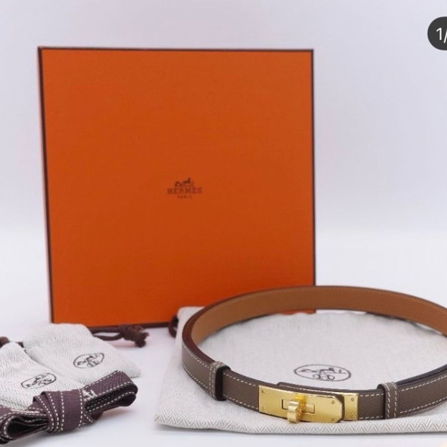 HERMES KELLY 18 ETOUPE /愛馬仕腰帶(大象灰金扣)-1