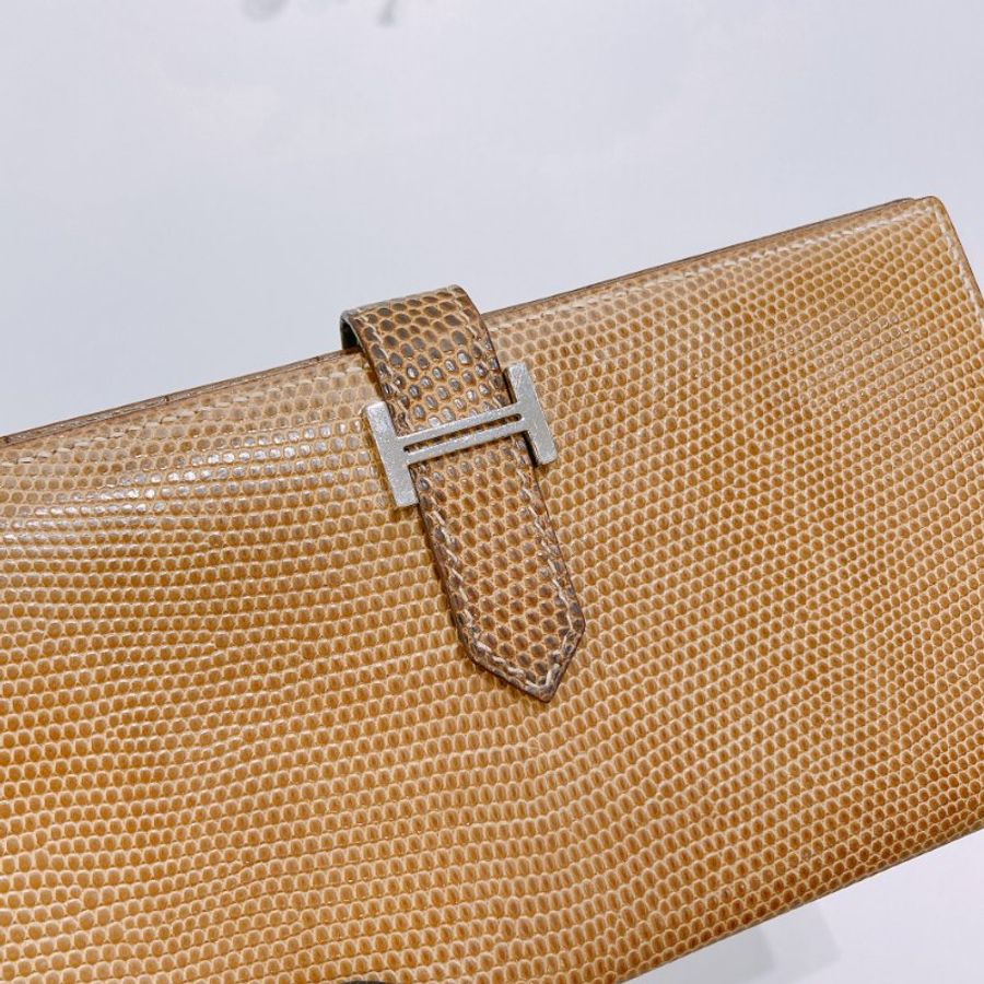 TW4895  Hermes 愛馬仕 蜥蜴皮長款錢包 Bearn Long Wallet Lizard Skin Brown x PHW #Square I-8