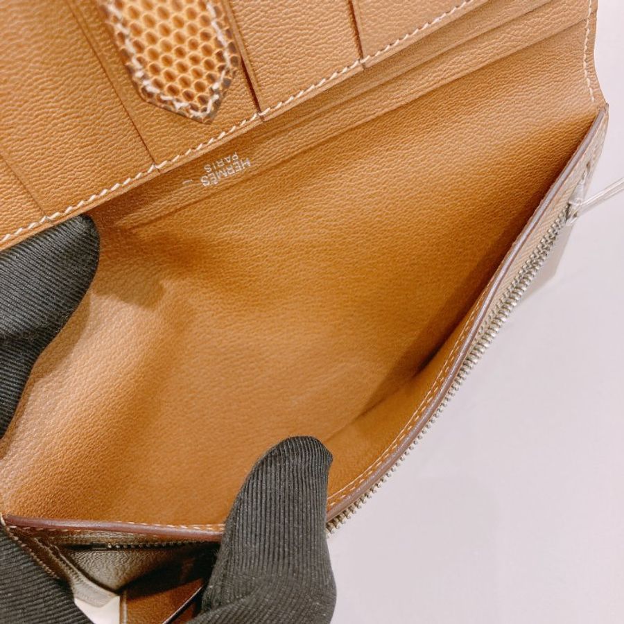 TW4895  Hermes 愛馬仕 蜥蜴皮長款錢包 Bearn Long Wallet Lizard Skin Brown x PHW #Square I-15