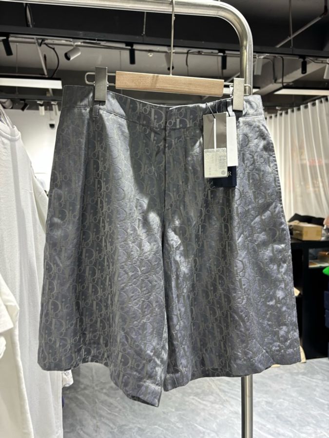 DIOR 迪奧 男士休閒短褲shorts 46碼 滿印印花 直筒 桑蠶絲綿混紡 灰色-0