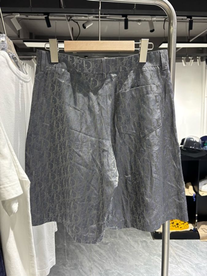 DIOR 迪奧 男士休閒短褲shorts 46碼 滿印印花 直筒 桑蠶絲綿混紡 灰色-1