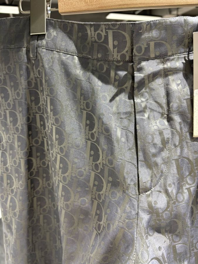 DIOR 迪奧 男士休閒短褲shorts 46碼 滿印印花 直筒 桑蠶絲綿混紡 灰色-2
