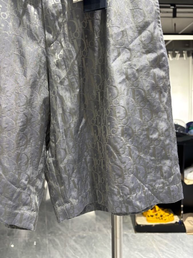 DIOR 迪奧 男士休閒短褲shorts 46碼 滿印印花 直筒 桑蠶絲綿混紡 灰色-3