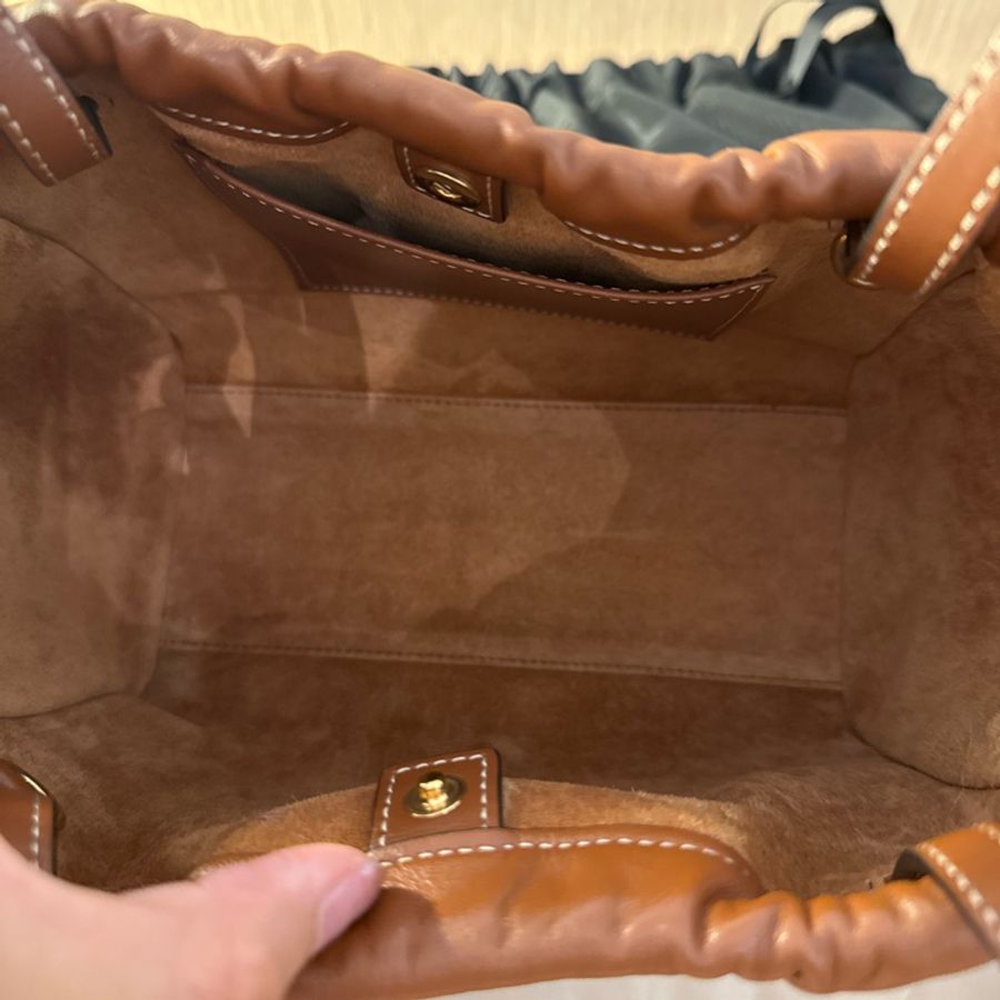 【斷捨離 / 全新閒置】 Celine Cabas Drawstring 凱旋門皮革兩用抽繩包(經典焦糖色)-3