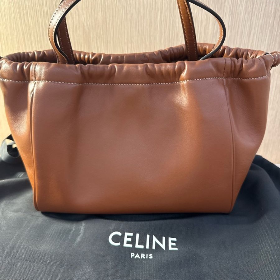 【斷捨離 / 全新閒置】 Celine Cabas Drawstring 凱旋門皮革兩用抽繩包(經典焦糖色)-6
