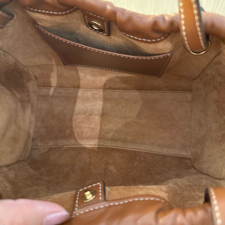 【斷捨離 / 全新閒置】 Celine Cabas Drawstring 凱旋門皮革兩用抽繩包(經典焦糖色)-8