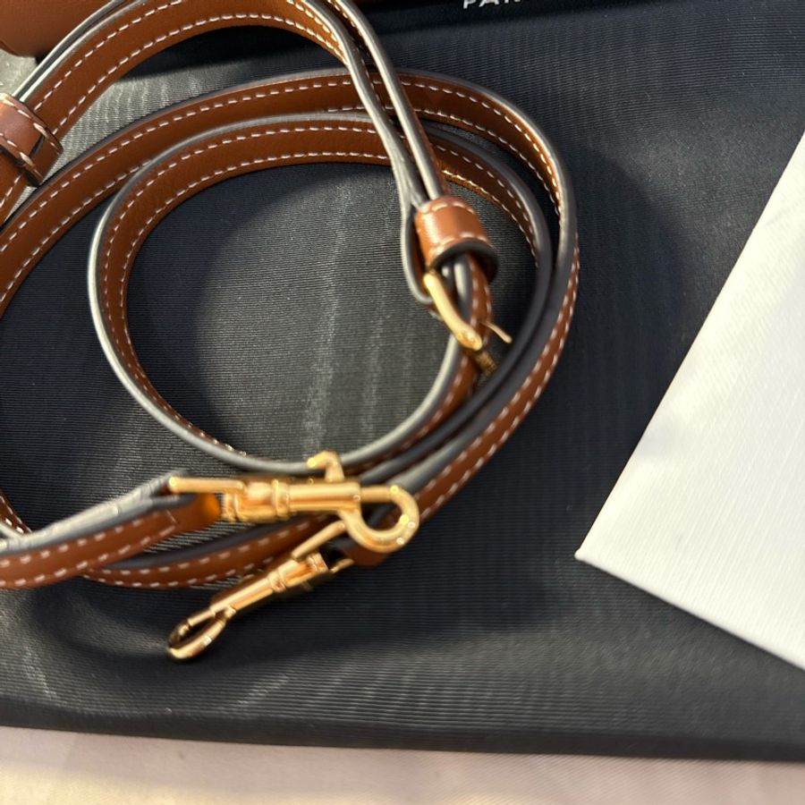 【斷捨離 / 全新閒置】 Celine Cabas Drawstring 凱旋門皮革兩用抽繩包(經典焦糖色)-9