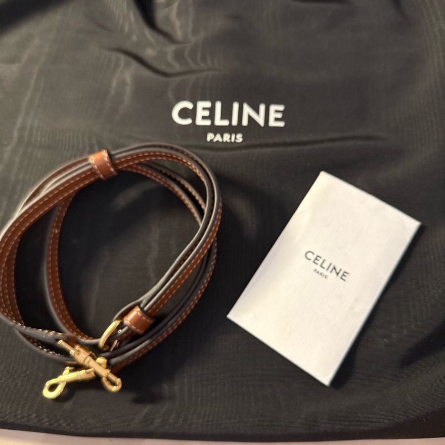 【斷捨離 / 全新閒置】 Celine Cabas Drawstring 凱旋門皮革兩用抽繩包(經典焦糖色)-10