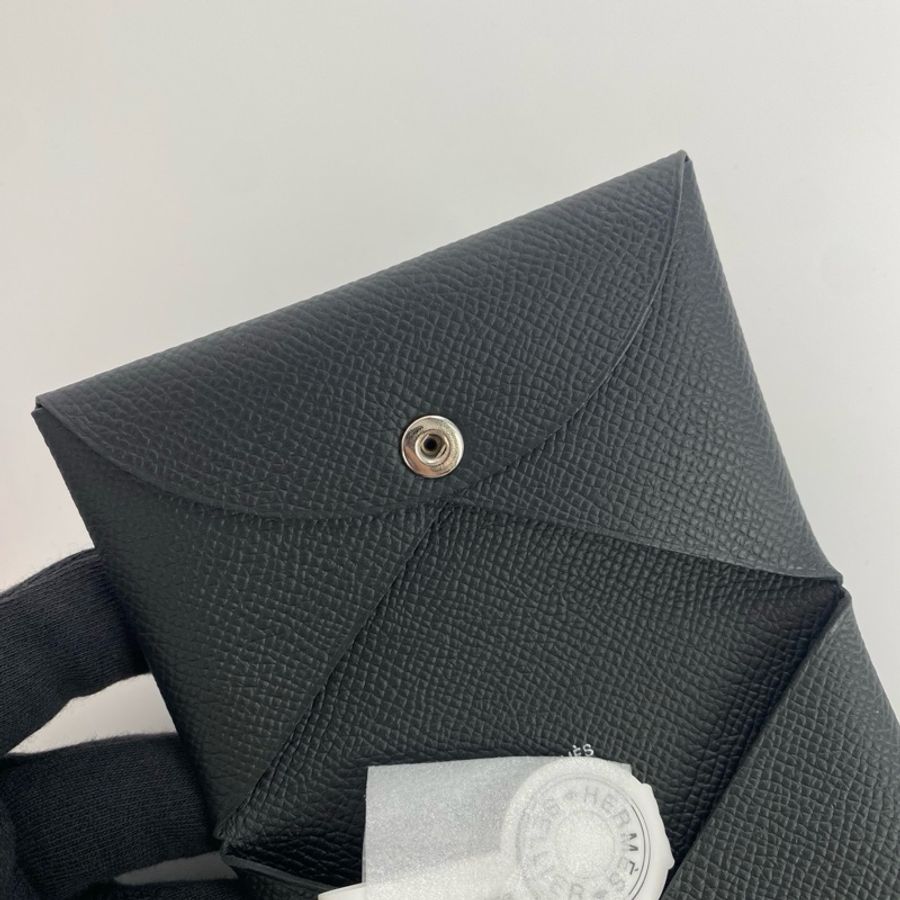 Hermes 99新閒置 黑色Calvi 卡包-4