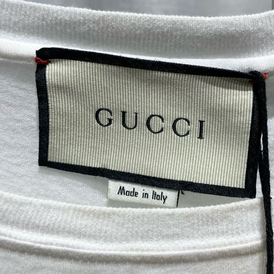 GUCCI古馳 短袖tee T恤 S碼 字母印花Logo 雙G紅綠條紋腰帶 白色-2