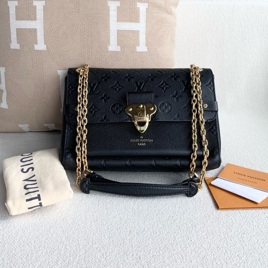Louis Vuitton LV VAVIN 老花壓印黑金全皮鏈條包 編碼款-0