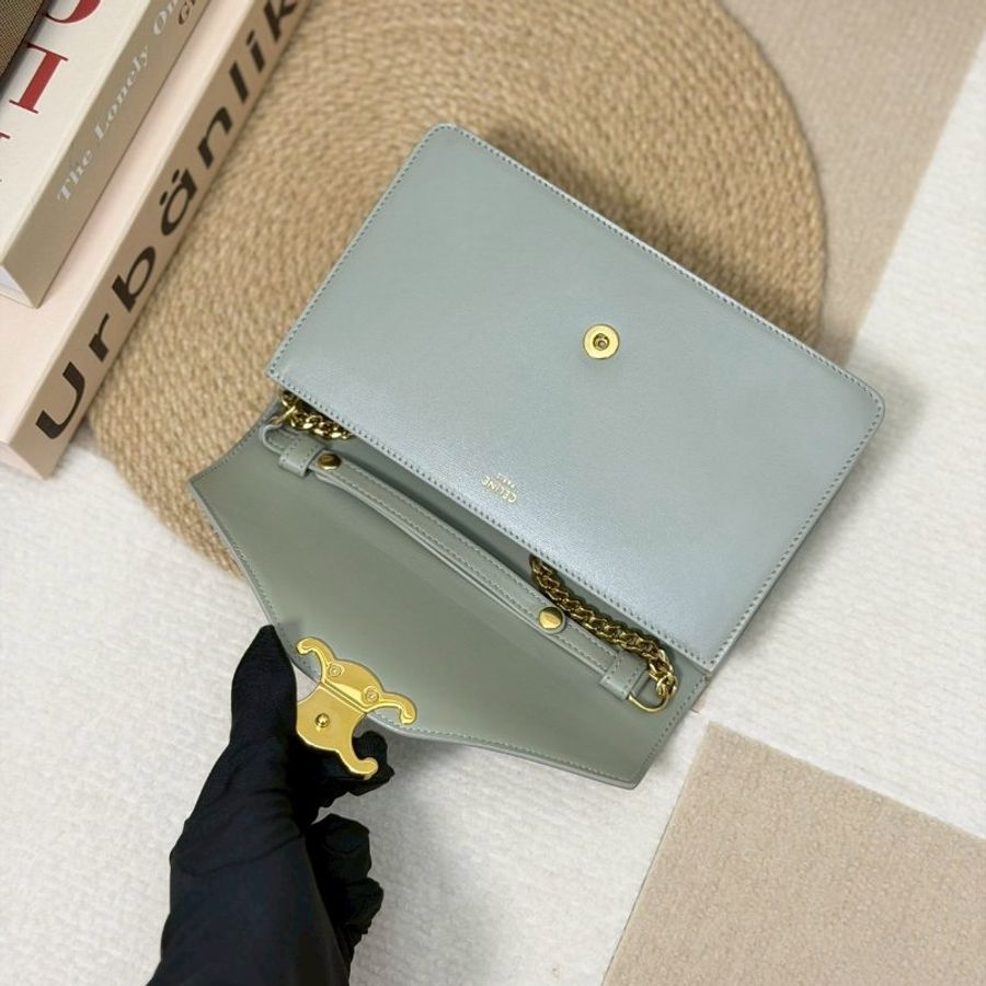🏷Celine 瑟琳．Margo 凱旋門WOC 季節限定 Green Clay 灰綠色-17