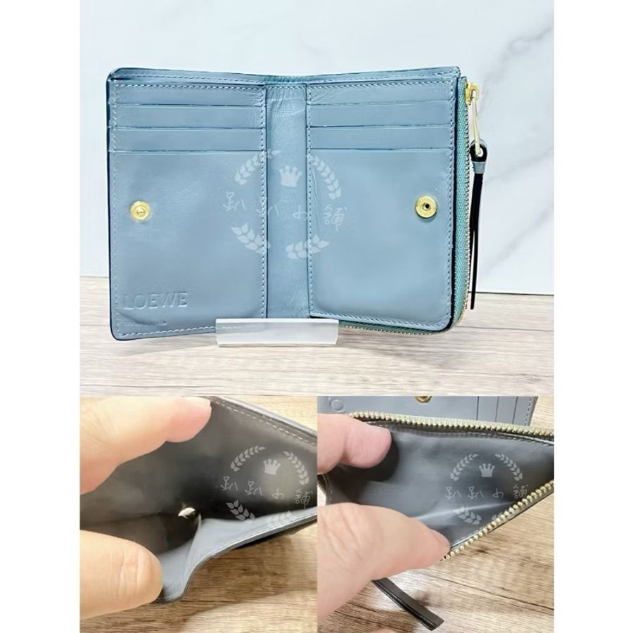 ～～趴趴小舖～～極新正品LOEWE Puzzle 系列的小牛皮拉鍊對折短夾（2602247582）-4
