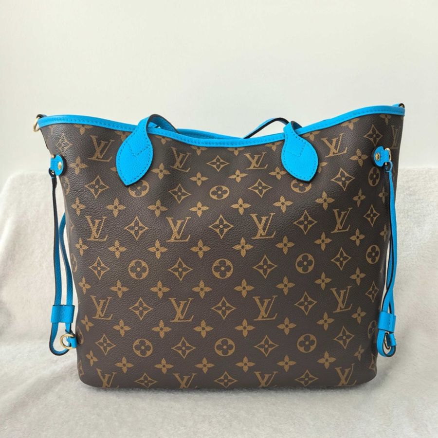 LV 路易威登 neverfull 中號托特包單肩包斜挎包 雙面 老花 藍色 寬肩帶 金扣-2