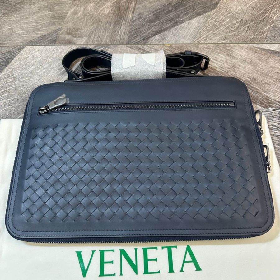 閒置新BV 葆蝶家 全皮編織公文包 電腦包 單肩斜挎包 超輕超薄年輕款 男款 深海藍色-3