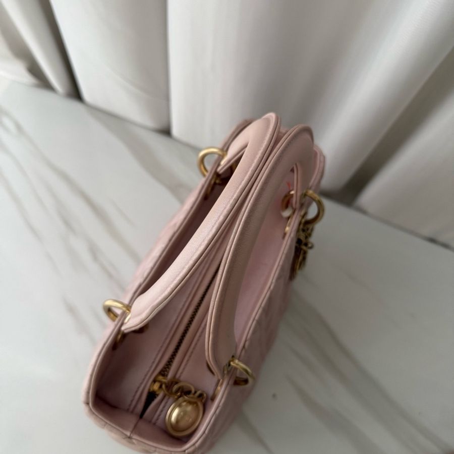 迪奧 Dior 五格 羊皮 珠光粉 戴妃包 15年 局部護理-4