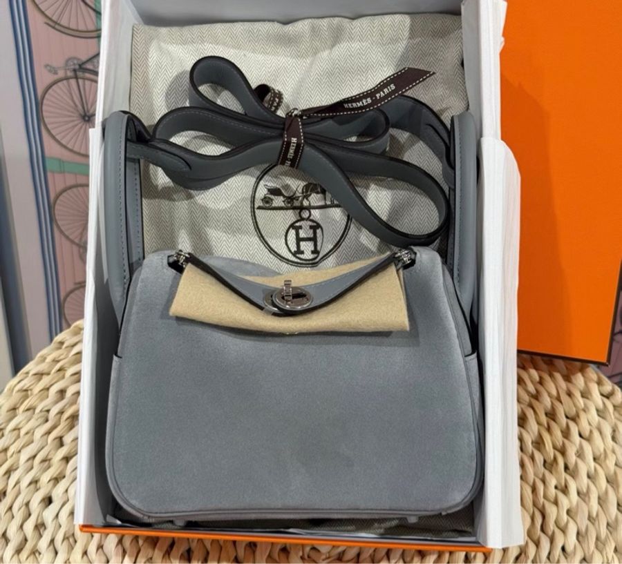 99新 26年5月 G刻 愛馬仕/Hermes 木偶灰mini lindy 麂皮拼swift皮-1