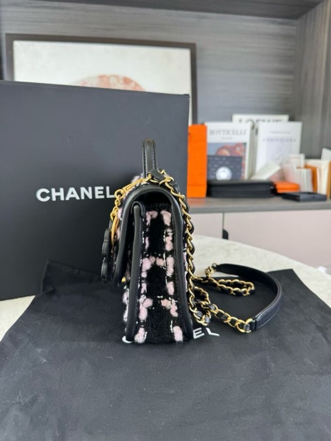 【like jennie💗🖤 幸運四葉草🍀全網最低價✨】Chanel香奈兒25B格紋毛呢|郵差包|豆腐包| 單肩|斜挎包-5