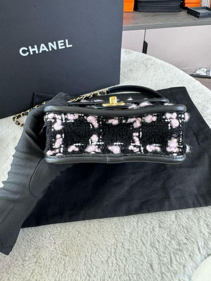【like jennie💗🖤 幸運四葉草🍀全網最低價✨】Chanel香奈兒25B格紋毛呢|郵差包|豆腐包| 單肩|斜挎包-7