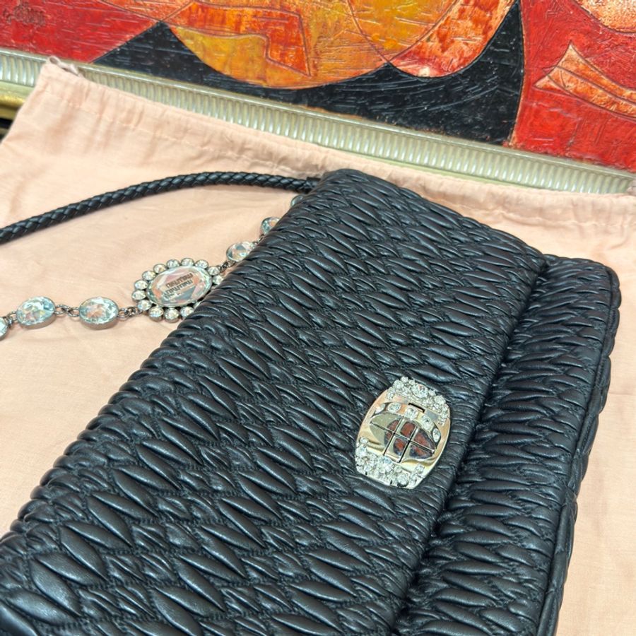 🈶購證 #全網最低💰 #99閒置✨ Miumiu黑銀hobo水鑽雙鏈條⛓️-7