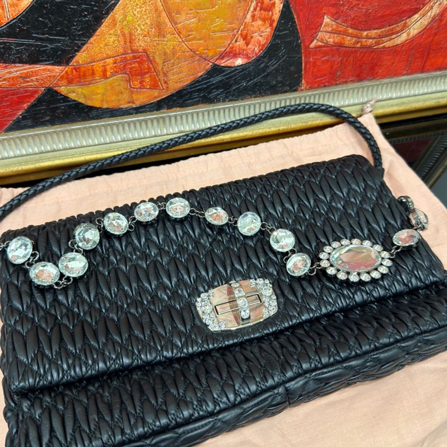 🈶購證 #全網最低💰 #99閒置✨ Miumiu黑銀hobo水鑽雙鏈條⛓️-8
