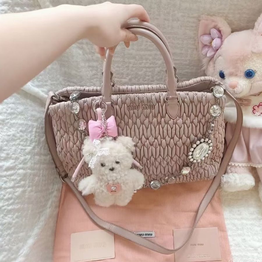 🈶購證 #99新閒置✨ 🈶長肩帶🉑斜背 Miumiu淡粉抓皺托特包-1